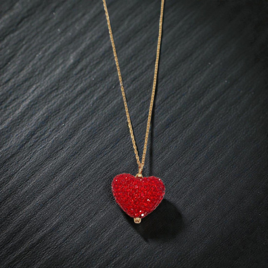 Diaxeirinis "Be My Valentine" Κολιέ καρδιά κόκκινη με λάμψη  με ατσάλινη αλυσίδα L316 σε χρυσό χρώμα
