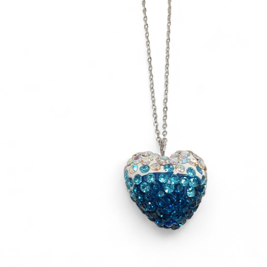 Diaxeirinis "Be My Valentine" Κολιέ καρδιά που λιώνει σε χρώμα πετρόλ με ατσάλινη αλυσίδα L316 σε ασημένιο χρώμα 