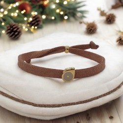 Diaxeirinis Βραχιόλι με δέρμα και μπεζ μάτι και κούμπωμα με αυξομείωση 