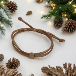 Diaxeirinis Βραχιόλι με δέρμα και στρογγυλο στοιχείο μπεζ και κούμπωμα με αυξομείωση 