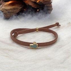 Diaxeirinis Βραχιόλι με δέρμα και σταυρό στο χρώμα της μέντας και κούμπωμα με αυξομείωση 