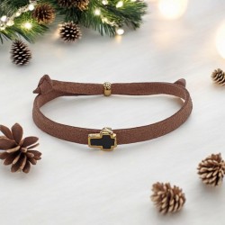 Diaxeirinis Βραχιόλι με δέρμα και σταυρό στο χρώμα μαύρο και κούμπωμα με αυξομείωση 