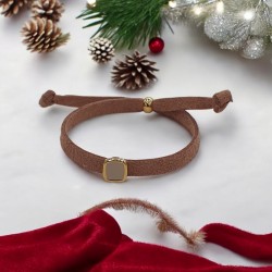 Diaxeirinis Βραχιόλι με δέρμα και τετράγωνο γεωμετρικό στοιχειο στο χρωμα μπεζ και κούμπωμα με αυξομείωση 