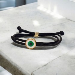 Diaxeirinis Βραχιόλι μάτι πράσινο σε μαύρο δέρμα με αυξομείωση