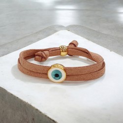 Diaxeirinis Βραχιόλι μάτι γαλάζιο σε δέρμα στο χρώμα της άμμου με αυξομείωση