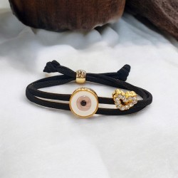 Diaxeirinis Βραχιόλι μάτι ροζ με καρδιά σε μαύρο δέρμα με αυξομείωση