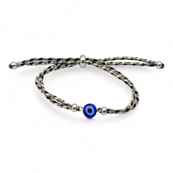 Βραχιόλι με Μάτι Murano Μπλε και Κορδόνι Τρίχρωμο σε Διάφορα Χρώματα Με Αυξομείωση 