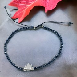 Βραχιόλι Κορώνα με Μαύρα Κρύσταλλα & Αυξομείωση στο Κούμπωμα 