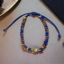 Βραχιόλι Μάτι με Μπλέ/ Χρυσά Κρύσταλλα & Aυξομείωση στο Kούμπωμα 