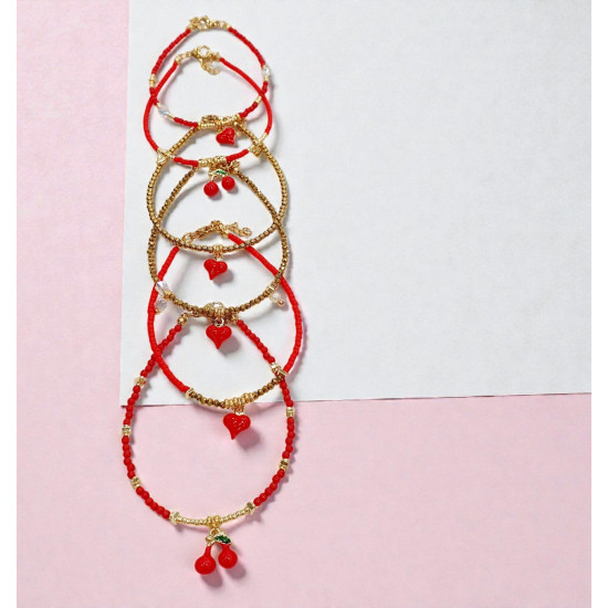 Βραχιόλι με καρδούλα με πέρλες και χρυσές λεπτομέρειες