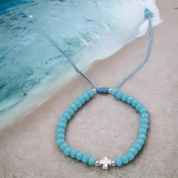 Βραχιόλι Σταυρός με Μαύρα ή Τιρκουάζ Κρύσταλλα & Αυξομείωση στο Κούμπωμα 