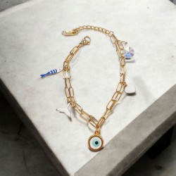 Βραχιόλι με charms ματάκι, γοργονοουρά, καρδούλα, ψαράκι, κρύσταλλο  από ατσάλι L316  σε χρώμα χρυσό 