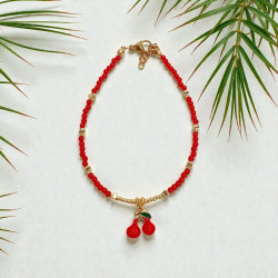 Βραχιόλι με κερασάκι με κόκκινες πετρούλες και χρυσό αιματίτη