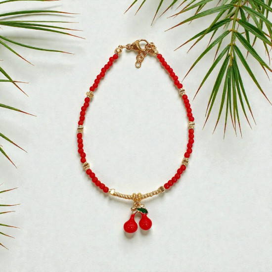 Βραχιόλι με κερασάκι με κόκκινες πετρούλες και χρυσό αιματίτη