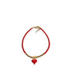 Βραχιόλι με καρδούλα με κόκκινες πετρούλες και χρυσό αιματίτη
