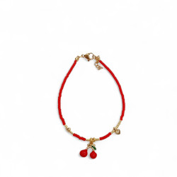 Βραχιόλι με κερασάκι με κόκκινες πετρούλες και χρυσό αιματίτη
