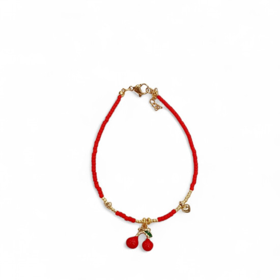 Βραχιόλι με κερασάκι με κόκκινες πετρούλες και χρυσό αιματίτη