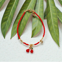 Βραχιόλι με κερασάκι με κόκκινες πετρούλες και χρυσό αιματίτη
