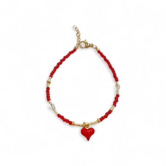 Βραχιόλι με καρδούλα  με κόκκινες πετρούλες και χρυσό αιματίτη
