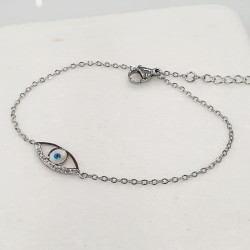 Bραχιόλι μάτι με φίλντισι και λεπτομέρεια μαρκασίτη από ατσάλι 316L σε ασημένιο χρώμα και προέκταση στο κούμπωμα 
