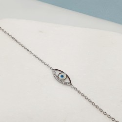 Bραχιόλι μάτι με φίλντισι και λεπτομέρεια μαρκασίτη από ατσάλι 316L σε ασημένιο χρώμα και προέκταση στο κούμπωμα 