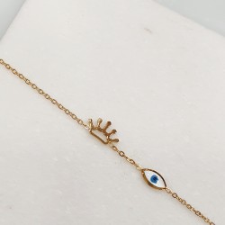 Βραχιόλι κορώνα με ματάκι φίλντισι από ατσάλι 316L σε χρυσό χρώμα και προέκταση στο κούμπωμα 