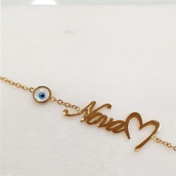 Βραχιόλι  Νονά με καρδιά και ματάκι φίλντισι από ατσάλι 316L σε χρυσό χρώμα και προέκταση στο κούμπωμα