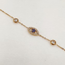 Βραχιόλι με ματάκι με ζιργκόν από ατσάλι 316L σε χρυσό χρώμα και προέκταση στο κούμπωμα