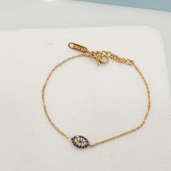 Βραχιόλι ματάκι με ζιργκόν από ατσάλι 316L σε χρυσό χρώμα και προέκταση στο κούμπωμα