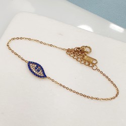 Βραχιόλι με ματάκι με ζιργκόν σε χρυσό χρώμα από ατσάλι 316L και προέκταση στο κούμπωμα