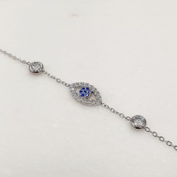 Βραχιόλι μάτι με ζιργκόν  σε ασημένιο χρώμα και προέκταση στο κούμπωμα από ατσάλι 316L