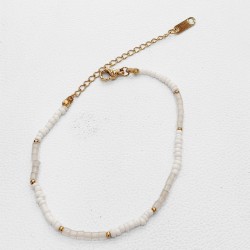 Βραχιόλι χειροποίητο με λευκή πετρούλα σε χρυσό χρώμα από ατσάλι L316 