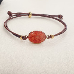 Βραχιόλι με πέτρα αχάτη και δέρμα καφέ με αυξομείωση στο κούμπωμα