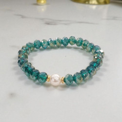 Βραχιόλι ελαστικό με κρύσταλλα πράσινο και μαργαριταράκι λευκό 