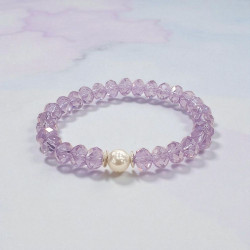 Βραχιόλι ελαστικό με κρύσταλλα λιλά και μαργαριταράκι λευκό 