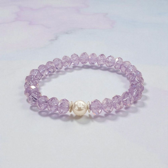 Βραχιόλι ελαστικό με κρύσταλλα λιλά και μαργαριταράκι λευκό 