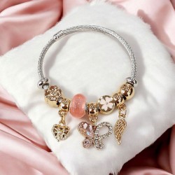 Βραχιόλι Χειροπέδα τύπου Πανδώρα με στοιχεία από ατσάλι L316