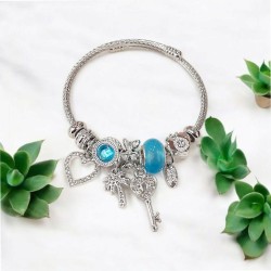 Βραχιόλι Χειροπέδα τύπου Πανδώρα με στοιχεία από ατσάλι L316