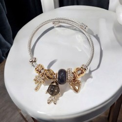 Βραχιόλι Χειροπέδα τύπου Πανδώρα με στοιχεία από ατσάλι L316