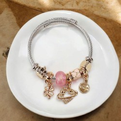 Βραχιόλι Χειροπέδα τύπου Πανδώρα με στοιχεία από ατσάλι L316