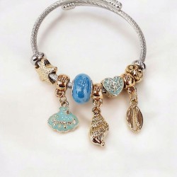 Βραχιόλι Χειροπέδα τύπου Πανδώρα με στοιχεία από ατσάλι L316