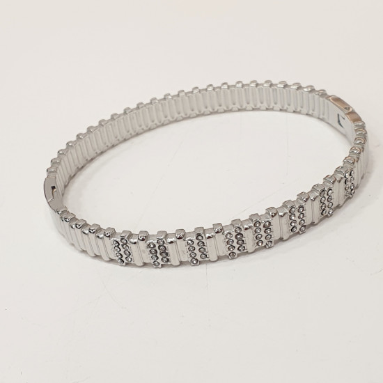 Βραχιόλι Χειροπέδα από ατσάλι L316 σε ασημένιο χρώμα με ζιργκόν