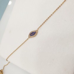 Βραχιόλι  μάτι με ζιργκόν από ατσάλι 316L σε χρυσό χρώμα και προέκταση στο κούμπωμα 