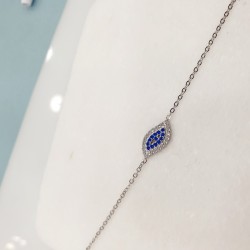 Βραχιόλι  μάτι με ζιργκόν από ατσάλι 316L σε ασημένιο χρώμα & προέκταση στο κούμπωμα 