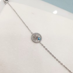 Βραχιόλι  δέντρο της ζωής με ζιργκόν και ματάκι από ατσάλι 316L σε ασημένιο χρώμα και προέκταση στο κούμπωμα 