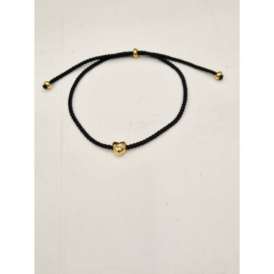Βραχιόλι χειροποίητο με καρδιά μπομπέ διπλής όψης σε χρώμα χρυσό και κορδόνι σε διάφορα χρώματα με αυξομείωση στο κούμπωμα 