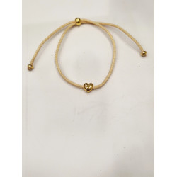 Βραχιόλι χειροποίητο με καρδιά μπομπέ διπλής όψης σε χρώμα χρυσό και κορδόνι σε διάφορα χρώματα με αυξομείωση στο κούμπωμα 