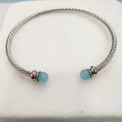 Βραχιόλι Χειροπέδα από ατσάλι 316L σε ασημένιο χρώμα με τυρκουαζ πέτρες